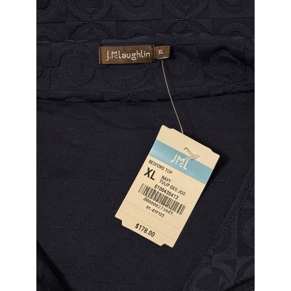 JMcLaughlin Bedford Top Women XL Navy Tulip Geo Jacquard Quarter Zip Long Sleeve - Picture 3 of 10